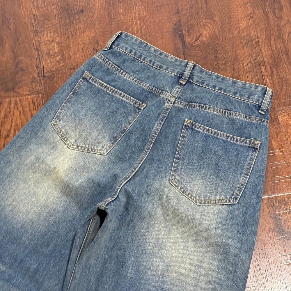 Mens Wide Leg Baggy Jeans Medium Wash Denim Streetwear Relaxed Fit 29x30 - Picture 3 of 8